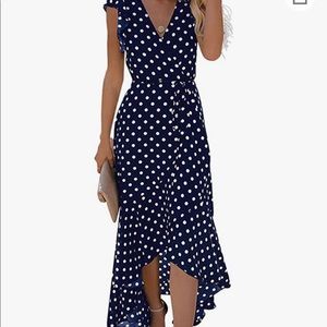 Grecerelle blue and white polka dot high low dress large